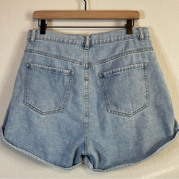 Denim High Rise Distressed Mom Shorts - Picture 2 of 6